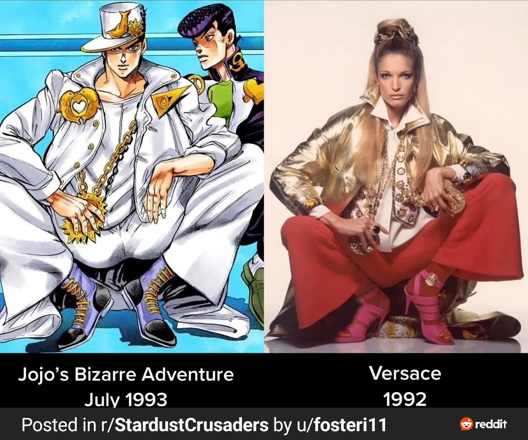 MagnafoxOdyssey's tweet photo. This is what Hirohiko Araki has been doing for 40 years. He often draws from female fashion models when designing and posing his male characters. https://t.co/FadYtlBsQ0