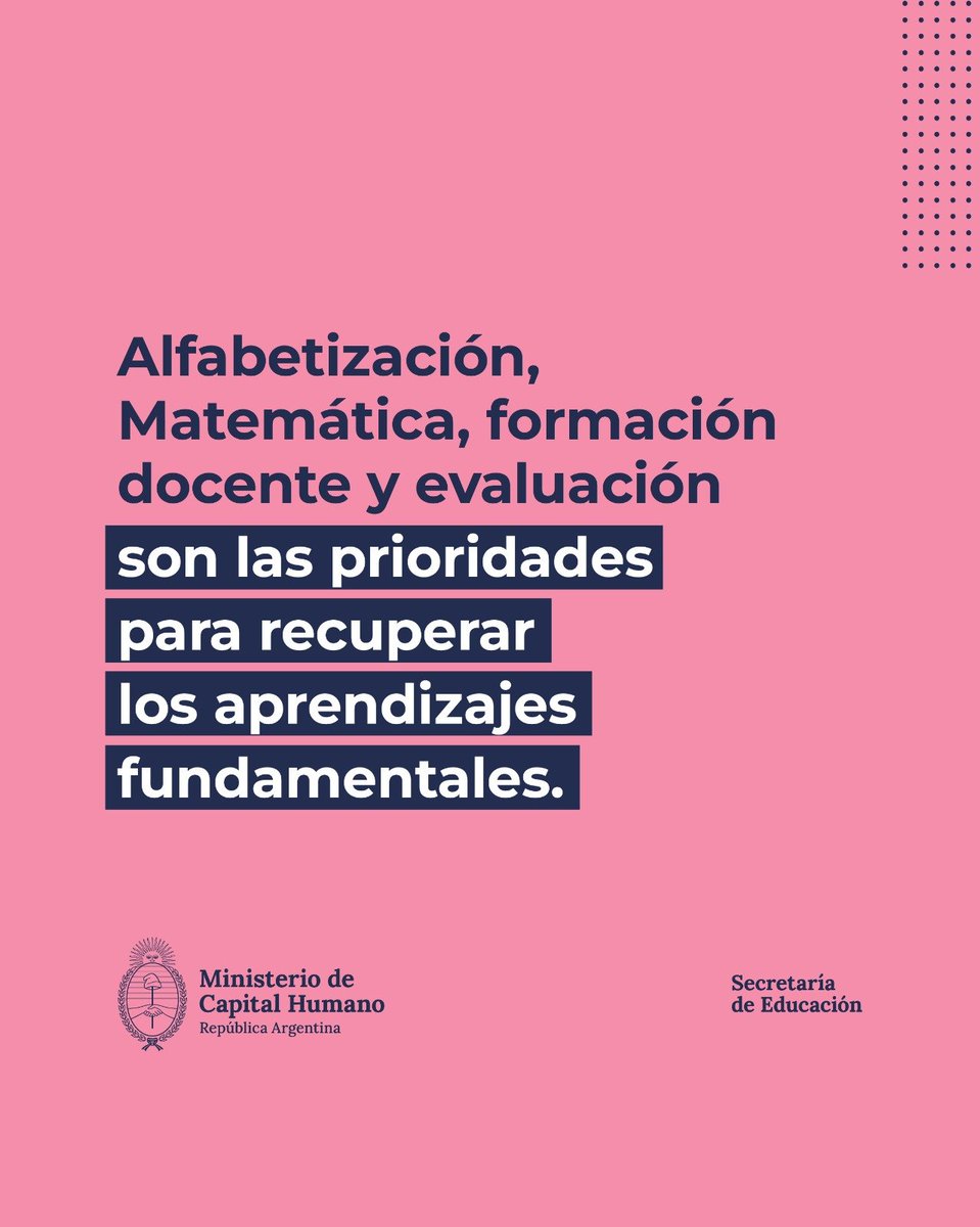 MinCapHum_Ar's tweet photo. Desde el Ministerio de Capital Humano trabajamos para recuperar los aprendizajes fundamentales y fortalecer la educación.

Alfabetización, Matemática, formación docente y evaluación son las prioridades para mejorar los resultados y generar nuevas oportunidades.

Más herramientas, más libertad, mejores decisiones educativas.

@JMilei
@estebanbullrich