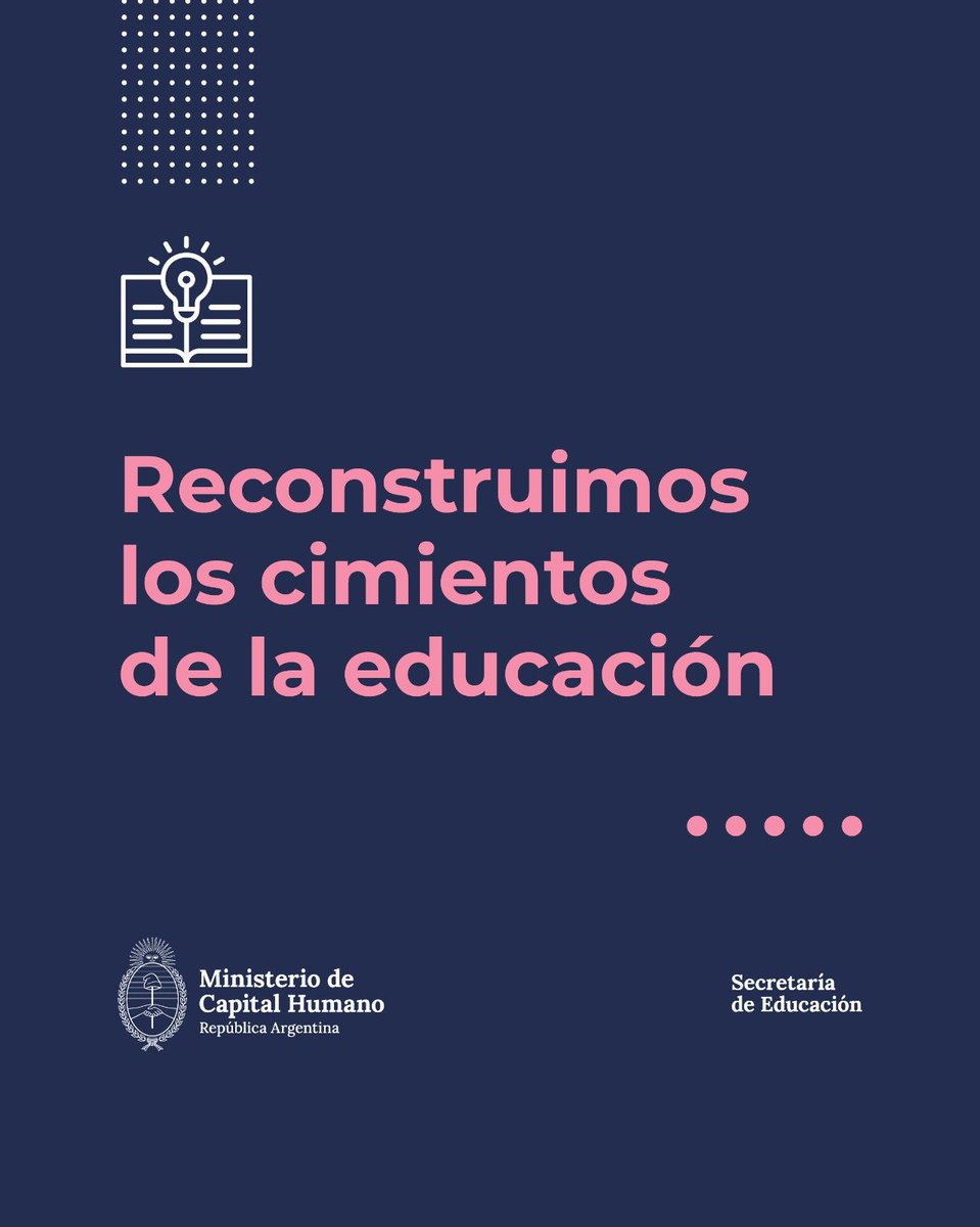 MinCapHum_Ar's tweet photo. Desde el Ministerio de Capital Humano trabajamos para recuperar los aprendizajes fundamentales y fortalecer la educación.

Alfabetización, Matemática, formación docente y evaluación son las prioridades para mejorar los resultados y generar nuevas oportunidades.

Más herramientas, más libertad, mejores decisiones educativas.

@JMilei
@estebanbullrich