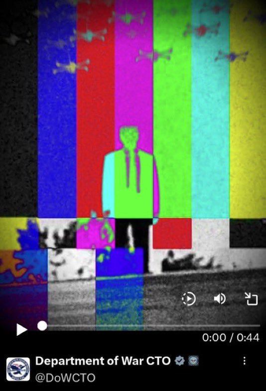 BarronTruthX's tweet photo. 🚨 Wow, this is chilling… 🔥  
This is a video posted from the official account of the Department of War CTO,  
and in the early part of the video, there's a color bar + noise footage that directly hints at the EBS test screen.  

And then…  
At the end of President Trump's https://t.co/83sszXwCAP