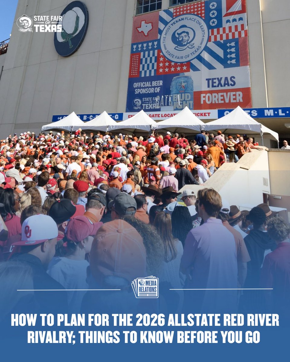 BigTexNews's tweet photo. How to Plan for the 2026 Allstate Red River Rivalry

Read more: https://t.co/yF8FA9ngP1. https://t.co/G80EqPZOZq