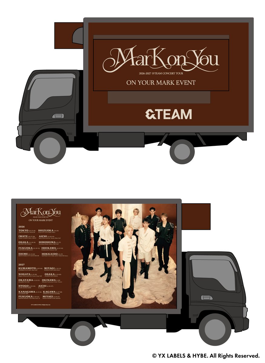 contents_KC2401's tweet photo. ／
NEWS📢
＼

『2026-2027 &TEAM CONCERT TOUR 'Mark on You' ＜on your mark event＞ 』にキッチンカー出店決定🚚✨

ラッピングされたキッチンカーでオリジナルドリンクを販売🥤
ドリンク1杯ご購入ごとに「コースター」1枚プレゼント✨
さらに、2杯同時購入でコースター全種セットが当たるキャンペーン応募券をプレゼント‼️

そして今回はメンバー直筆のメッセージが書かれたスペシャルな色紙を各会場にて展示致します✨
全ての公演で色紙メッセージは異なります‼️

是非各会場ごとのメッセージを確認すべくキッチンカーまで遊びに来てください🚚

詳細は特設HPよりご確認ください✅

🔗https://t.co/8WzLenzRix

#andTEAM
#エンティーム
#MARK_ON_YOU
#ON_YOUR_MARK_EVENT