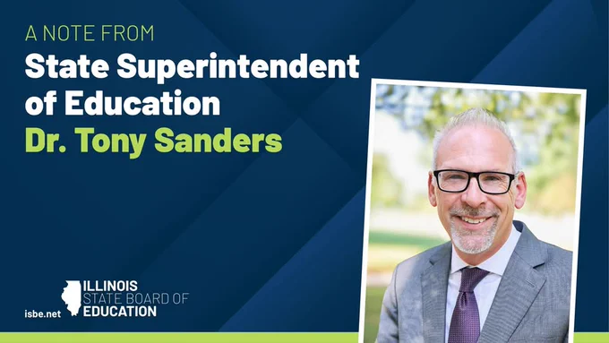 A note from State Superintendent of Education Dr. Tony Sanders. Headshot of Tony Sanders