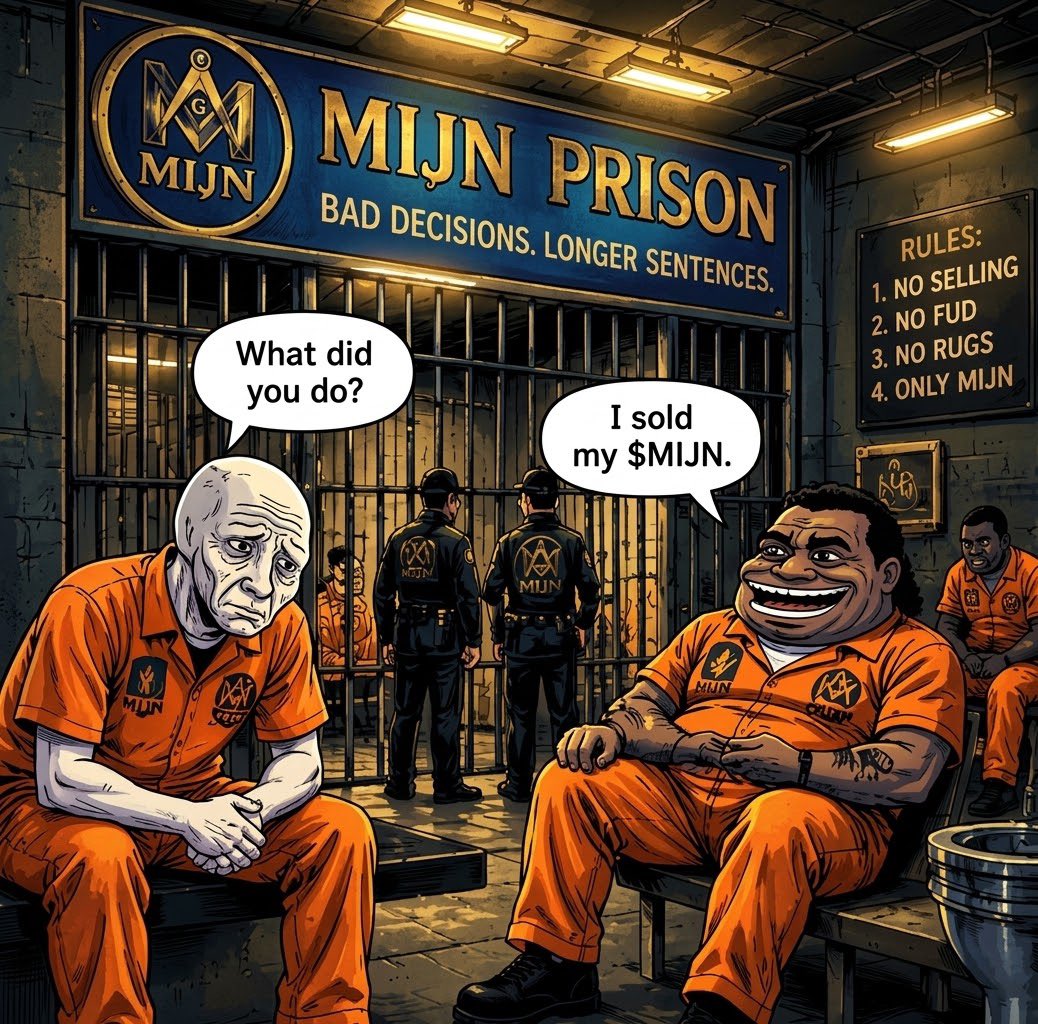 prime__max's tweet photo. The only crime here is not HODLing. 🚫💎
Bad decisions lead to $MIJN prison. Remember the rules: NO SELLING.
@MIJNcoin #MIJN https://t.co/CGXVia6k6z