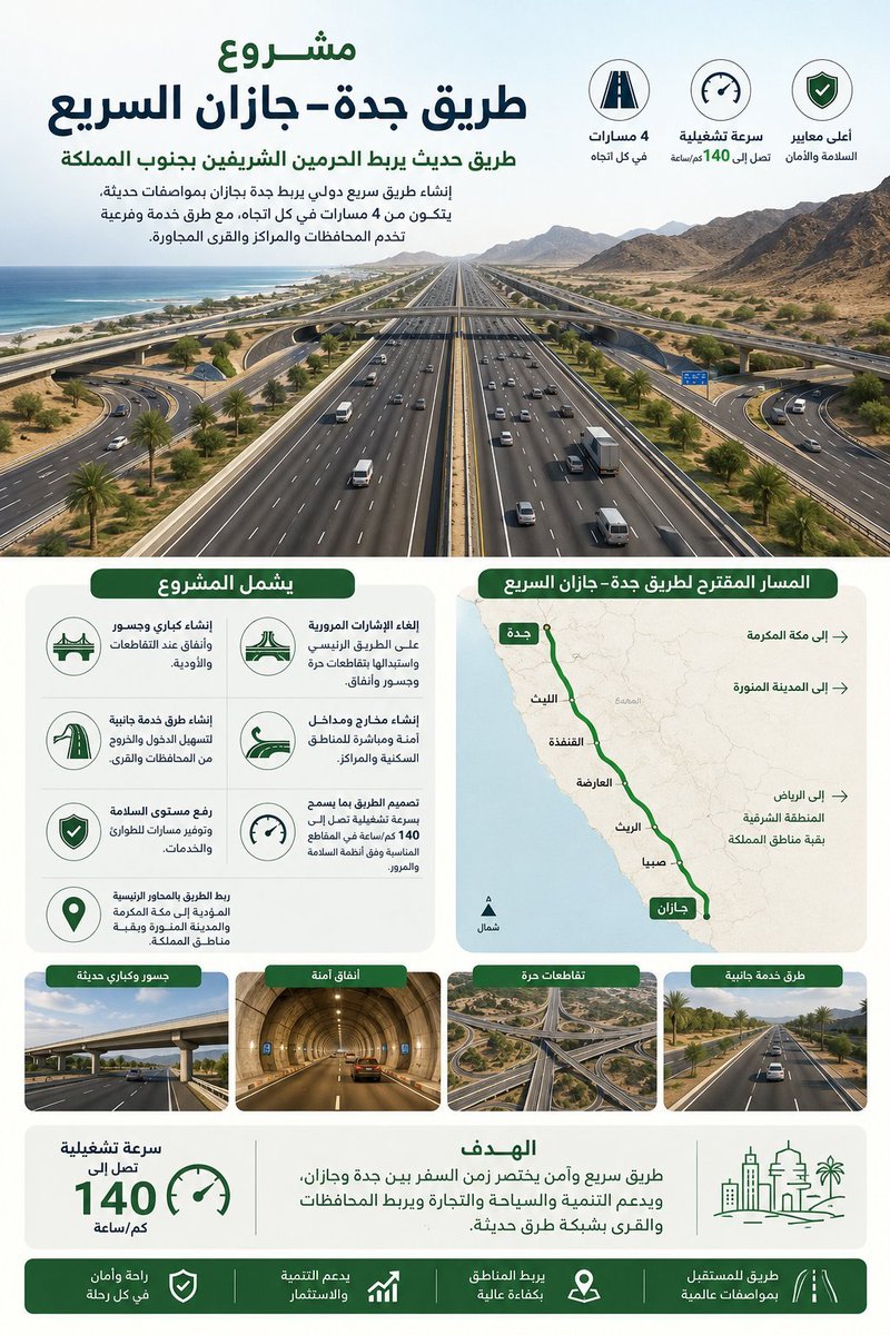daws_dws's tweet photo. @AClee0 نطالب بإنشاء طريق جدة–جازان سريع بـ4 مسارات في كل اتجاه، مع طرق خدمة تخدم المحافظات والقرى، وإنشاء كباري وأنفاق وتقاطعات حرة وإلغاء الإشارات على الطريق الرئيسي، بما يرفع السلامة ويختصر زمن السفر ويدعم التنمية في المنطقة. https://t.co/5SxVHRMpjU