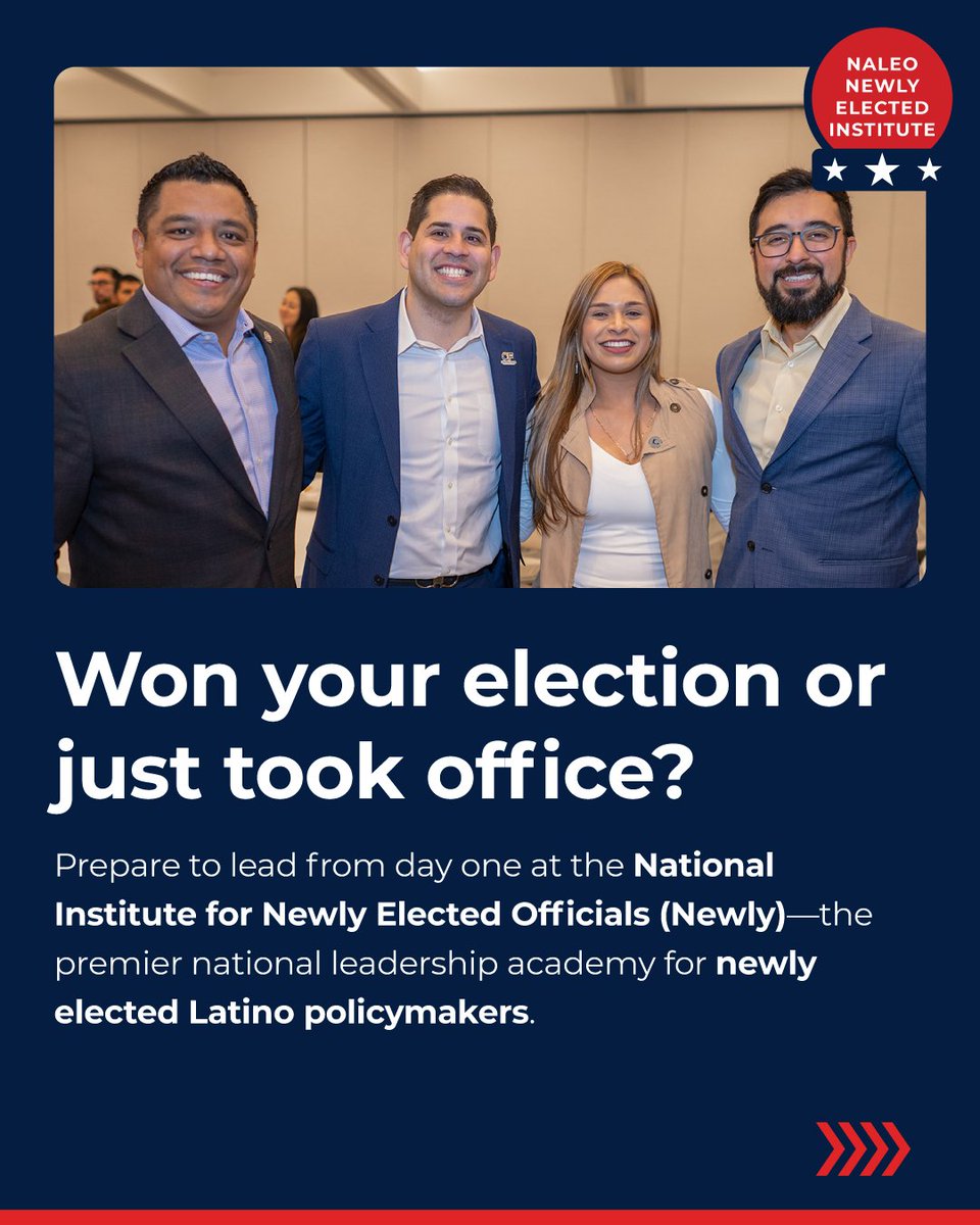 NALEO's tweet photo. Your constituents didn’t elect you to figure it out on your own. They elected you to lead — from day one. 🏛️

Join peers at the NALEO National Institute for Newly Elected Officials, Nov. 17–19 in Dallas, TX.

🗓️ Apply by Oct. 23! 🧵👇 https://t.co/2gPE7pX73i