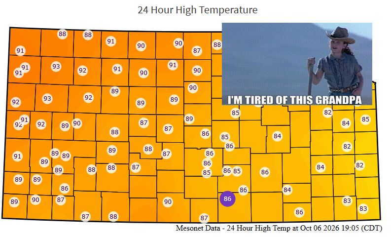 ksmesonet's tweet photo. Western Kansas saw highs in the 90s today in October😵‍💫 #kswx https://t.co/auDi3VHiQm