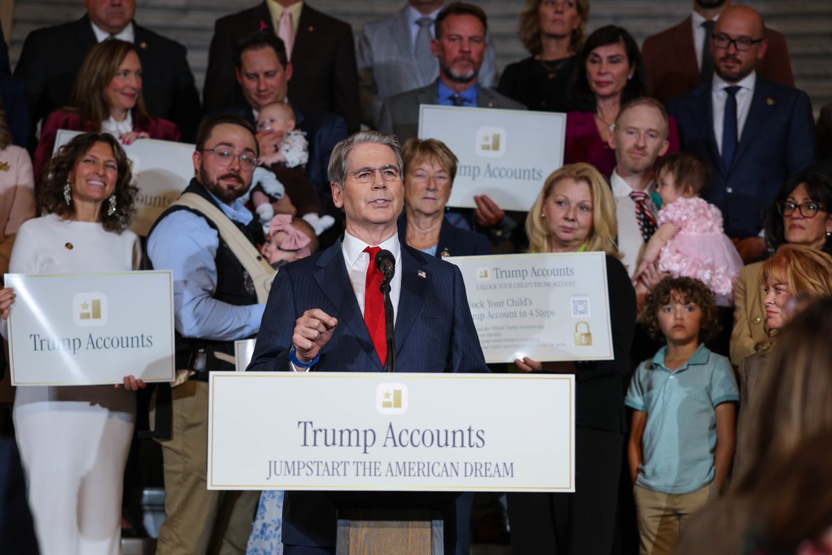 USTreasury's tweet photo. Yesterday, @SecScottBessent joined state and federal lawmakers at the Pennsylvania State Capitol to highlight the automatic enrollment of @TrumpAccounts and expanded access for American children.

Secretary Bessent then joined @PAChamber for a fireside chat on the Administration’s economic agenda and Treasury’s work to drive growth and opportunity for American workers and businesses.