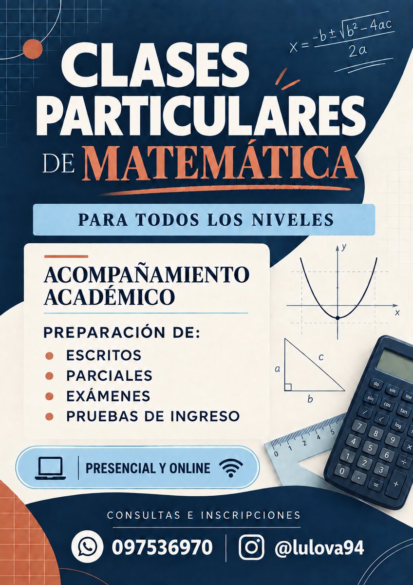 vazlucasok's tweet photo. ¡Clases Particulares de #Matemática!
Consulte al 0️⃣9️⃣7️⃣5️⃣3️⃣6️⃣9️⃣7️⃣0️⃣
📐📈📏📉📊✏️📖📚🎲🃏
#SalvarMatemática #Examen #Estudiar https://t.co/QNFwxqo1xL