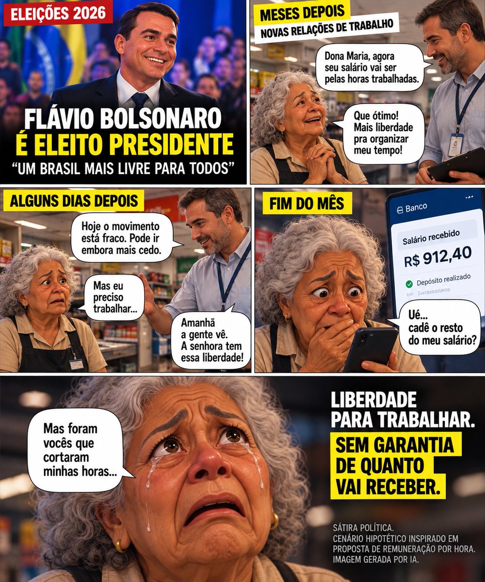 firewalkwithgab's tweet photo. eu quero saber quem é a mente de titânio por trás das tirinhas da Dona Maria KKKKKKKKK

e o melhor: NÃO PRECISA INVENTAR FAKE NEWS. o próprio Flávio Bolsonaro defende remuneração por hora trabalhada e chama isso de “liberdade” 😭 https://t.co/r2UzfuBF9x