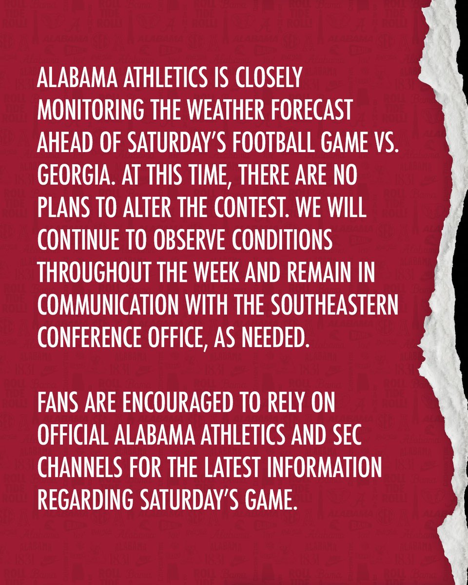 UA_Athletics's tweet photo. Information on Saturday’s Alabama football game vs. Georgia  

#RollTide | @AlabamaFTBL https://t.co/KteQ9GgBZ6