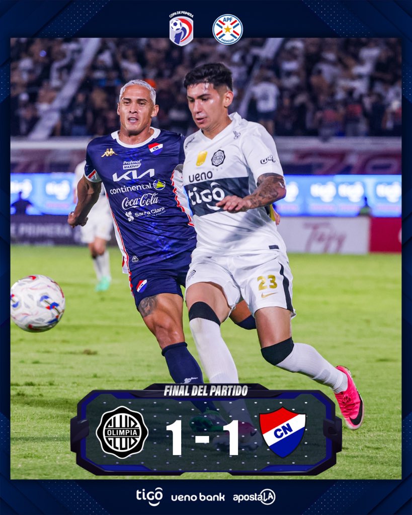 CopaDePrimera's tweet photo. 🗣️ ¡Final!
➡️ @elClubOlimpia 1
➡️ @clubnacionalpy 1
🗓️ Fecha 13.
#ClausuraAPF2026 🇵🇾
#CopaDePrimera 🏆 https://t.co/LTVFfnkW61