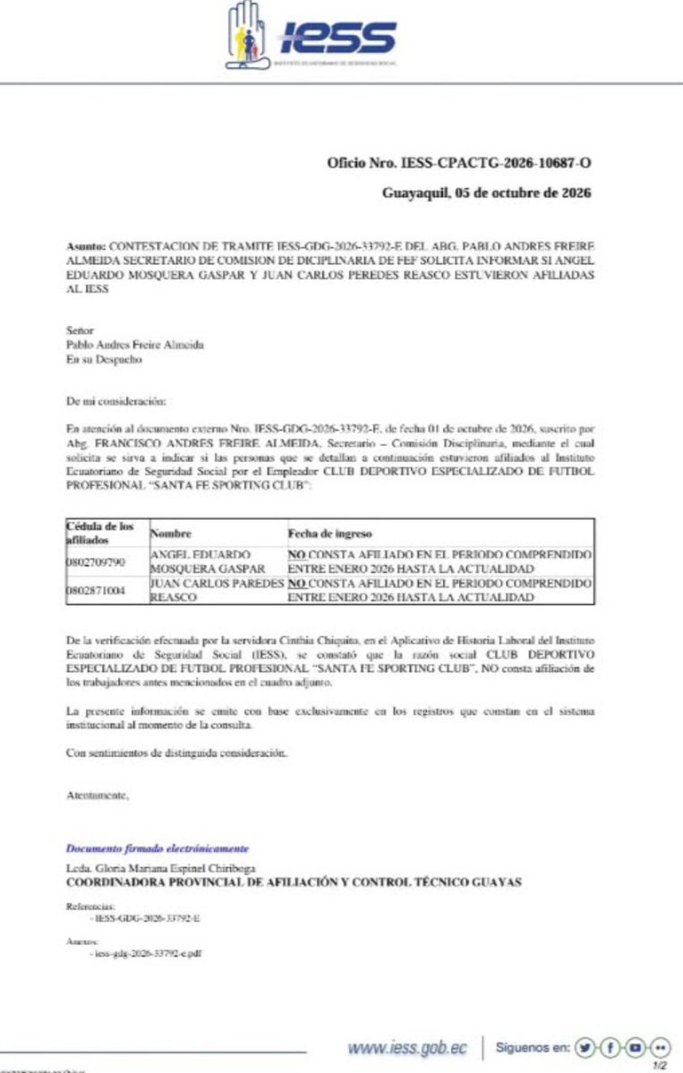 GiuMontalvo's tweet photo. Está el documento del IESS.
Está otra entrevista a otro trabajador afectado.

Esperemos qué resolución oficial se da, hoy parece que no, ojalá mañana.
https://t.co/ZTylRMghUA https://t.co/BsXSh5Q9Ab