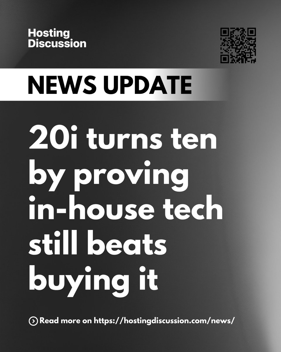 HDforum's tweet photo. 20i turned 10 years old, and the real story is that it built its own hosting infrastructure and control panel from scratch instead of licensing cPanel or Plesk, a bet that's paid off with Best Web Host at the PC Pro Awards three years running.
#20i
#WebHosting
#UKTech https://t.co/iqpNL8LrIU