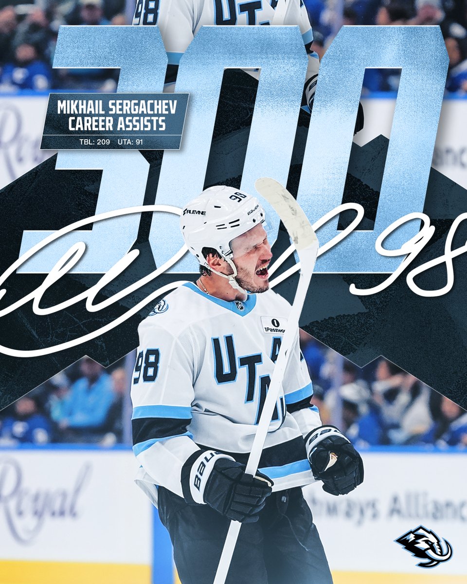 utahmammoth's tweet photo. Congrats, Sergy! 

Sergachev tallies his 300th career @NHL assist on Weegar's goal. https://t.co/i1KwfX8NVD
