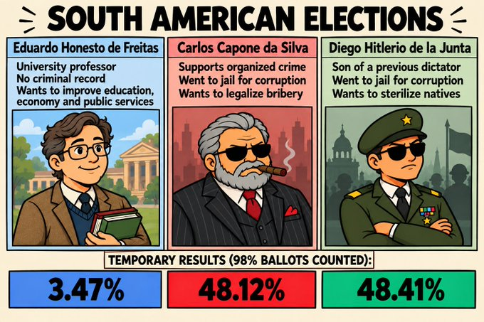 PunishedRWR's tweet photo. Average South American election https://t.co/uxHSamTztB