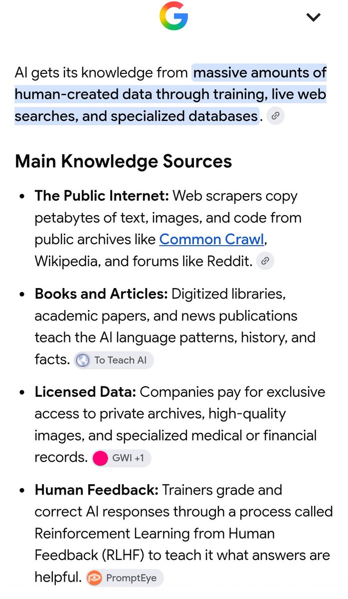 m101mo's tweet photo. @theceooffox @SykesFredd62684 AI is not natural, AI gets the knowledge from us, then feeds it back to us. It can't create anything of its own, basically databases.  If we teach it A, B, C, A1, B2, C3, it would give us the same figures what we taught it.
If you don't teach it X, Y, Z, it would never give it. https://t.co/BjetKHhujm