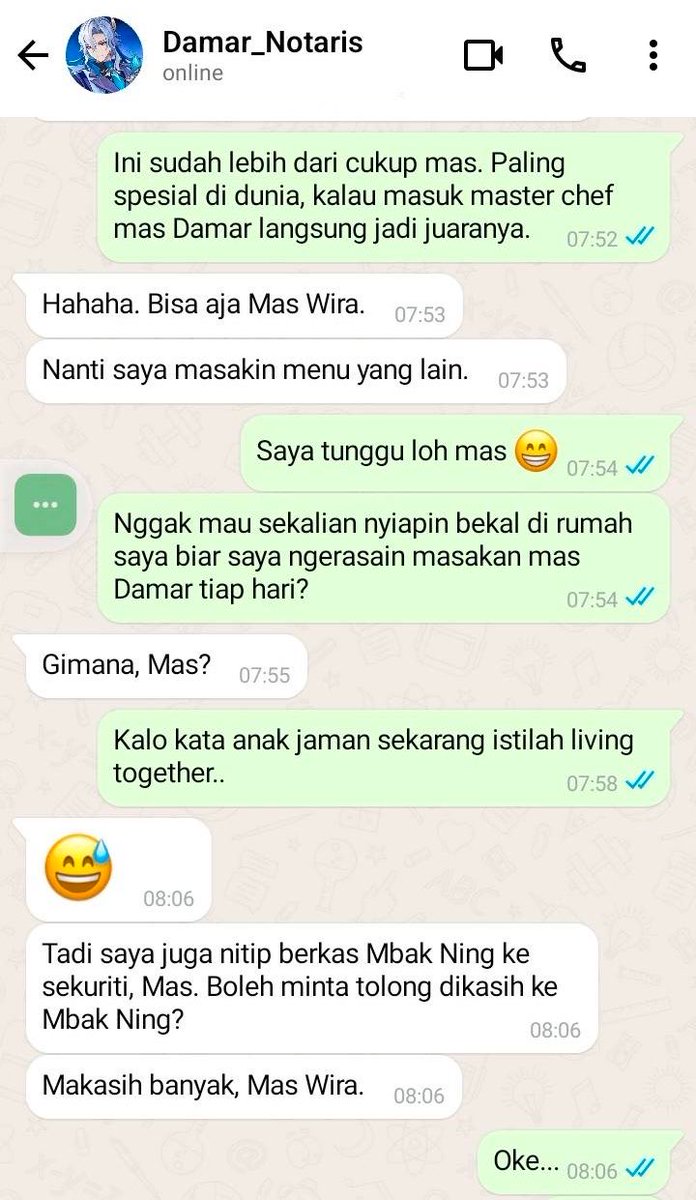 WiraHUNI's tweet photo. Selamat pagi, sadulur. Berangkat kerja pagi ini sudah dianterin bekal sama anu. 🤭

Tapi, ngomong-ngomong, di sini boleh living together? Cuma nanya aja dulu, sih... https://t.co/qWWMVMfhuY