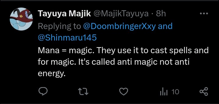 Shinmaru145's tweet photo. @MajikTayuya @DoombringerXxy So that’s the story of Black Clover according to your own source? 🤣 One made by a low-IQ Bleach fanboy who thinks he knows better than the author
Your dreaming source? About mana and anti magic statement wow🤣🤡 https://t.co/4I36krOCr5