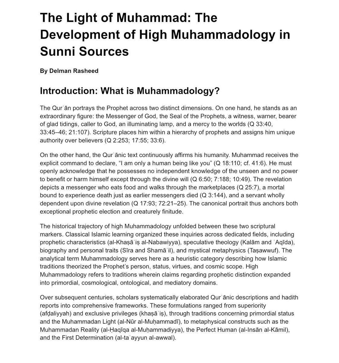 dmontetheno1's tweet photo. The Light of Muhammad: The Development of High Muhammadology in Sunni Sources

New article soon!

Tracing the development of high Muhammadology, from primordial prophethood and the Muhammadan Light to the Haqiqa Muhammadiya and early Athari tradition. 

Over 60+ sources https://t.co/tqBZAMqCli