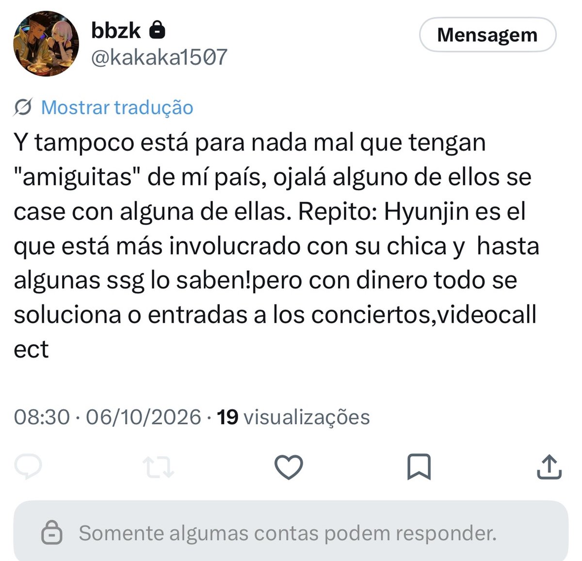 Minnieemong's tweet photo. Che, me mandaron esto por privado.

Está ya no es como la otra chica que en Instagram aclaró que era bait, esta boluda ya está inventando y afirmando cosas totalmente randoms y falsas

Si pueden denunciar la cuenta, mejor

https://t.co/vRPErFiHXP https://t.co/9pmcRb8iJo