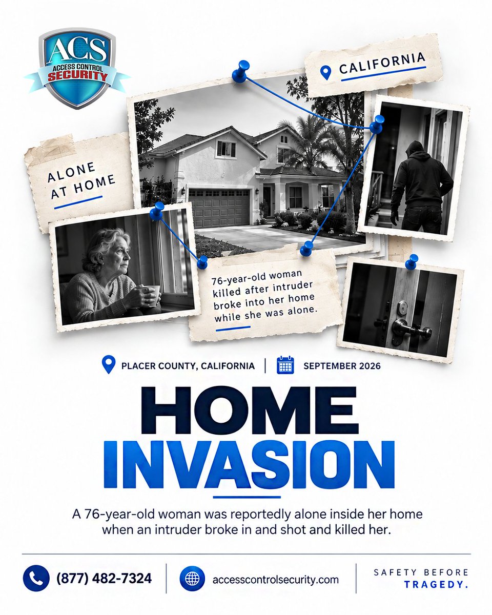 ACSguard's tweet photo. A tragic home invasion in Placer County left a 76-year-old woman dead.

A reminder that home security starts with prevention, awareness, and controlled access.

📞 (877) 482-7324
🌐 https://t.co/cF1Q8Owg5C
.
.
.
#HomeSecurity #California #AccessControlSecurity https://t.co/tsZZwi9W72