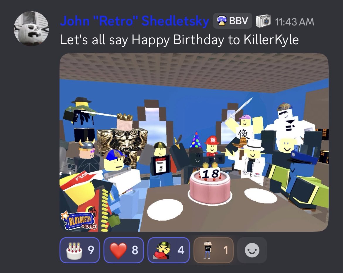 BBVideoNews's tweet photo. Hello Robloxians, Today is a special day and it’s about a masked killers birthday: Killer Kyle! 
happy birthday Killer Kyle, You little shit 👁️ #maskedkiller #tmk #themaskedkiller #BLOXBusterVideo (yea so-so soda!) https://t.co/Aj4pYOC7PI