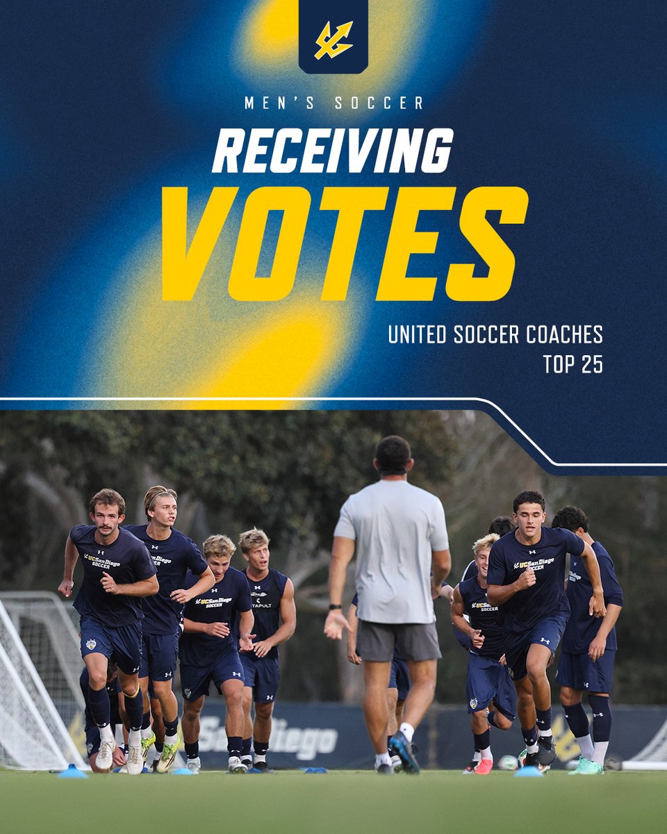 ucsdmsoc's tweet photo. For the first time in Division I, the Tritons are receiving Top 25 votes 👊 

📰 https://t.co/A7jt8lK3hz

#VamosTritones https://t.co/nnsf5ivH5o