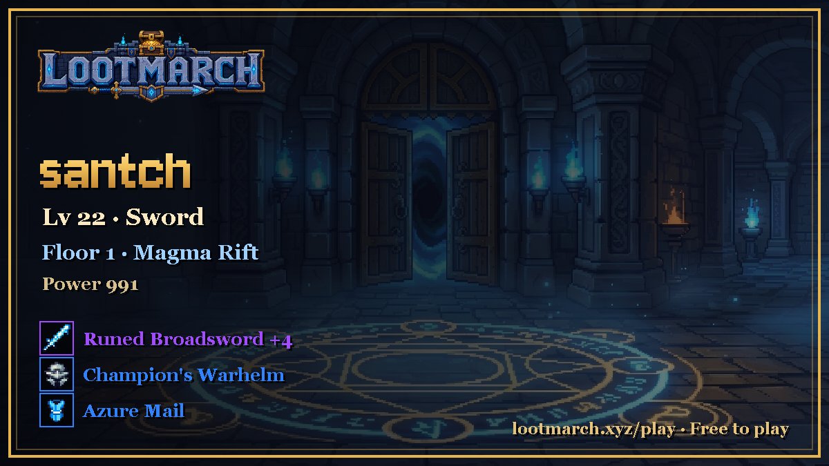 1santchia's tweet photo. Wearing Runed Broadsword +4 (epic) into Magma Rift. ✨
@PlayLootMarch https://t.co/4WrSOdHaBX