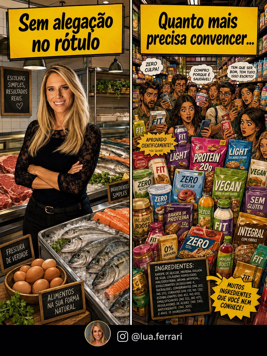 LuaFerrari_'s tweet photo. O alimento de verdade não precisa escrever na embalagem que é saudável.

Quanto mais promessas na frente, mais eu quero saber o que esconderam na lista de ingredientes.

Você olha primeiro a propaganda da frente ou os ingredientes atrás? https://t.co/jiONxBvs3c