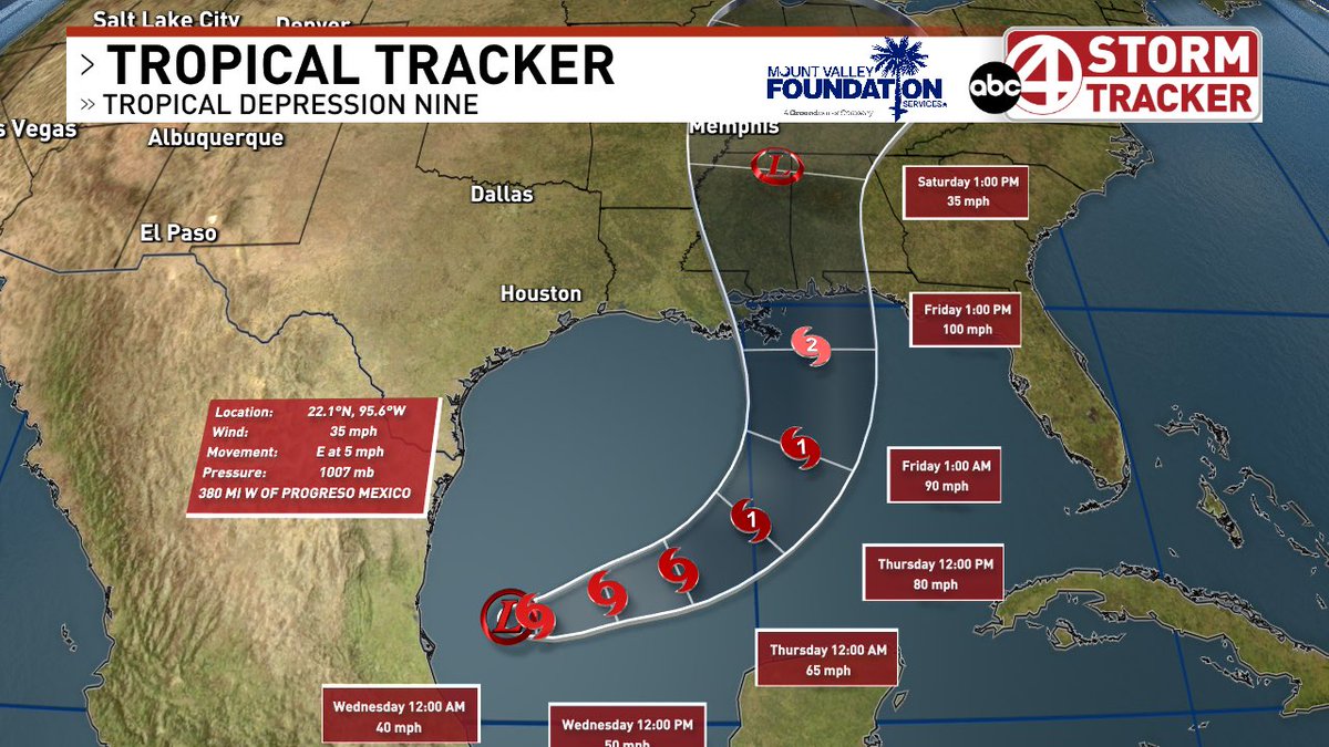SeaverWX's tweet photo. Tropical Depression 9 formed earlier today in the Gulf, this storm is forecast to be our first hurricane of the year. It will make landfall on the central Gulf Coast somewhere between New Orleans and the Florida panhandle. This forecast could change in the coming days

More Below https://t.co/UOxbtmHPE8
