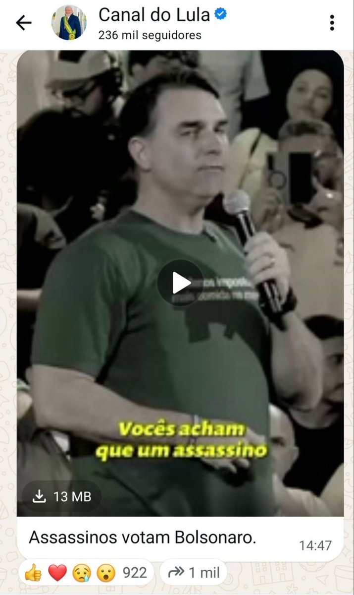94tome14's tweet photo. 🚨 URGENTE 

Canal oficial do Lula espalhando Fake News contra Flávio Bolsonaro.

Atenção campanha @FlavioBolsonaro @rogeriosmarinho @plnacional_ https://t.co/OBuSDyICzd