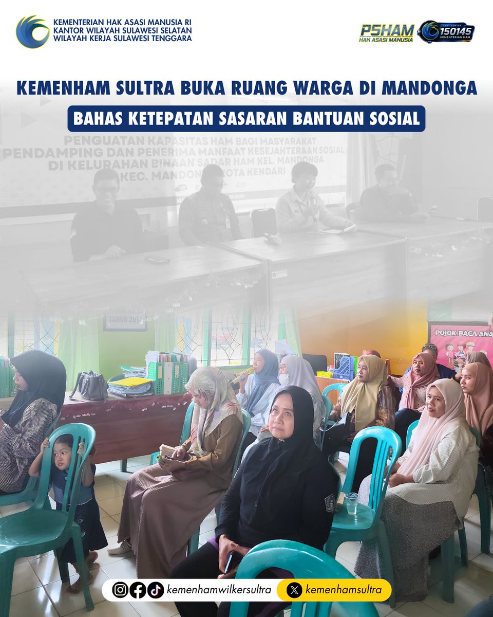kemenhamsultra's tweet photo. Kemenham Sultra membuka ruang dialog bersama masyarakat Kelurahan Mandonga, Kota Kendari, untuk memperkuat pemahaman tentang HAM dan kesejahteraan sosial.

#kementerianham #kemenhamsultra #p5ham #hamuntuksemua https://t.co/4b0JADIyWo