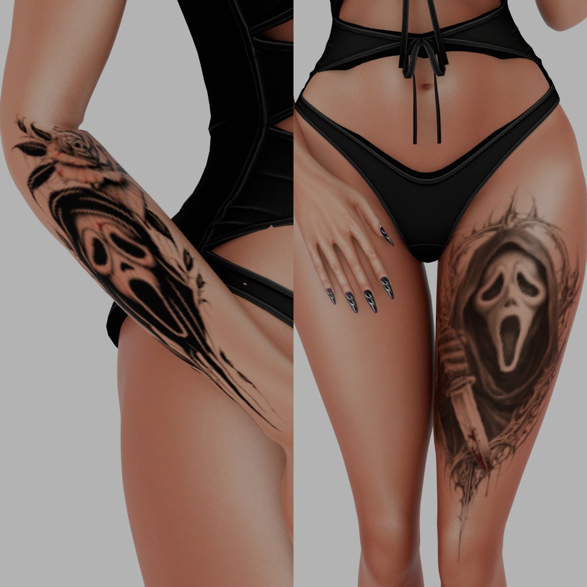 LilBluPoses's tweet photo. Kicking off spooky month with some Ghost Face tattoos 🖤

Free on my Pateron with free membership! Link below <3 https://t.co/UZ3ETKHdwv