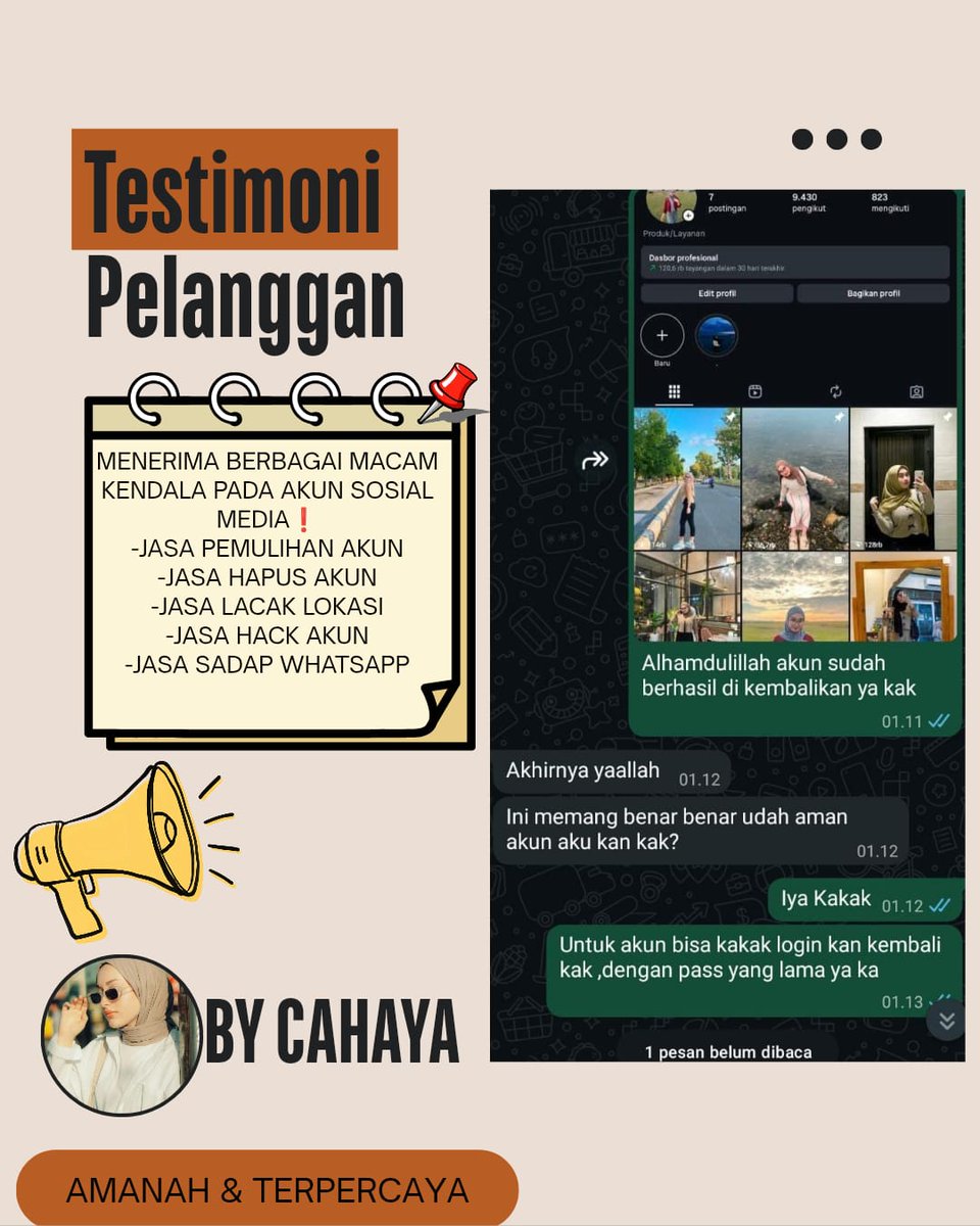 hyfioa's tweet photo. Menerima Jasa Pemulihan &amp; Perbaikan Akun Sosmed.

- Pulihkan,Balikin &amp; Hapus/Nonaktifkan Akun.

- Lacak Lokasi, Sadap Wa, Hack Akun &amp; Lainnya. #zonauang

( Facebook, Instagram, TikTok, WhatsApp, Line, Twitter/X, Gmail/Email,Telegram, Game &amp; Lainnya )

Fast On WhatsApp Di Profil✅ https://t.co/6no7HMB9JO
