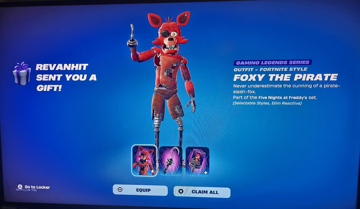 Mugiwara_Dom's tweet photo. Massive thanks again for the Foxy skin i won on your giveaway @RevanHit 🫶🏻🫶🏻
Huge W as always for doing them!!! Apols the vouch is a lil late ❤️ 
#RevanLegit https://t.co/NbYc4C5TjX