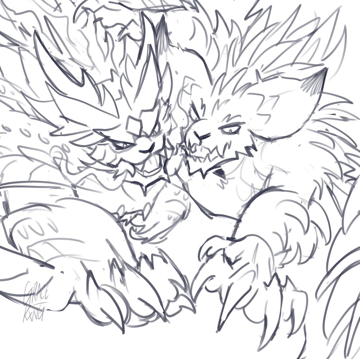 Grace_Kxng's tweet photo. Magnamalo and Nergigante turf war but halfway through they realize they can just combine their dive bombs together to destroy you https://t.co/ZjcmHlmH7f