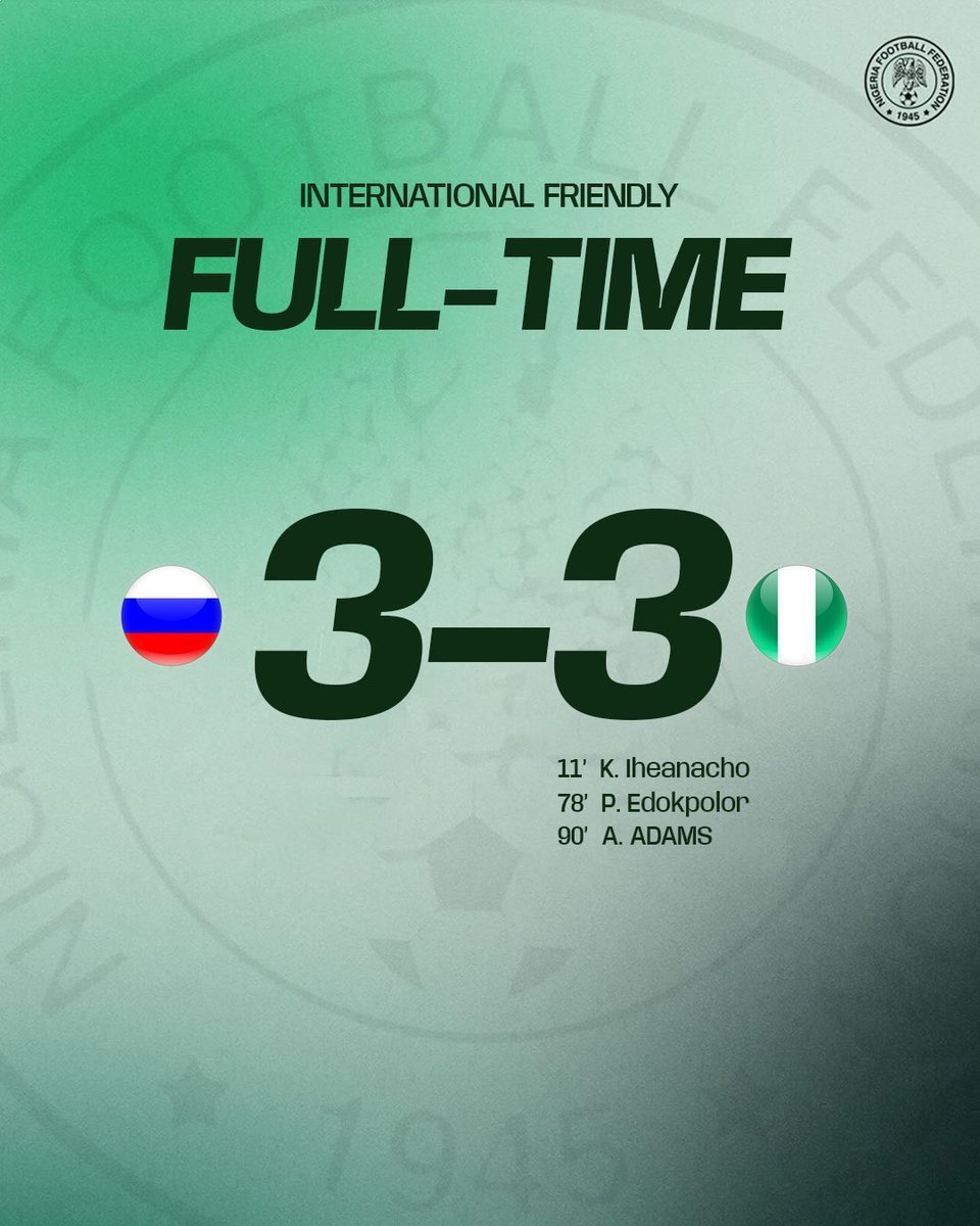 Aa_Triumph's tweet photo. Nigeria football team is really a joke. They disappoint you when you think highly of them and also surprise you when you think lowly of them 
Nigeria 3 vs 3 Russia
#RUSNGA https://t.co/K3WfkEzopD