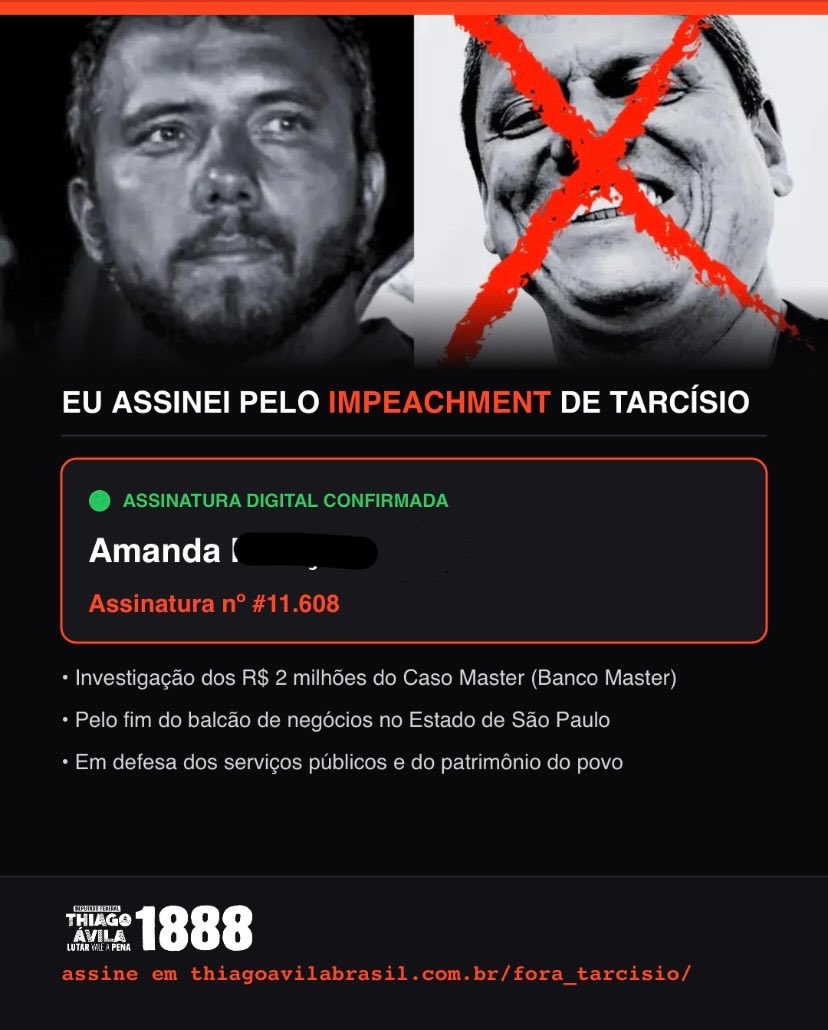 virtuefemme's tweet photo. paulistas que não aguentam mais esse mandato desumano do tarcísio, assinem pelo impeachment! não podemos deixar ele destruir são paulo por mais 4 anos. 

https://t.co/pTDUivRNrl… https://t.co/XW98Rq7fFq