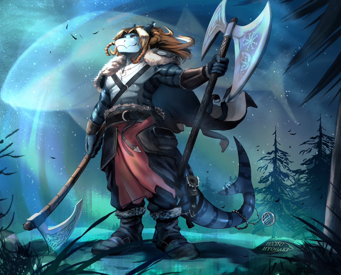 freedomshark5's tweet photo. "I beseech Tyr and Odin to guide me through life and battle. And if I am to fall, may Byggvir heill me in Vahlalla" 
Art by @HakuHyogaki https://t.co/LoqsSjTEnd