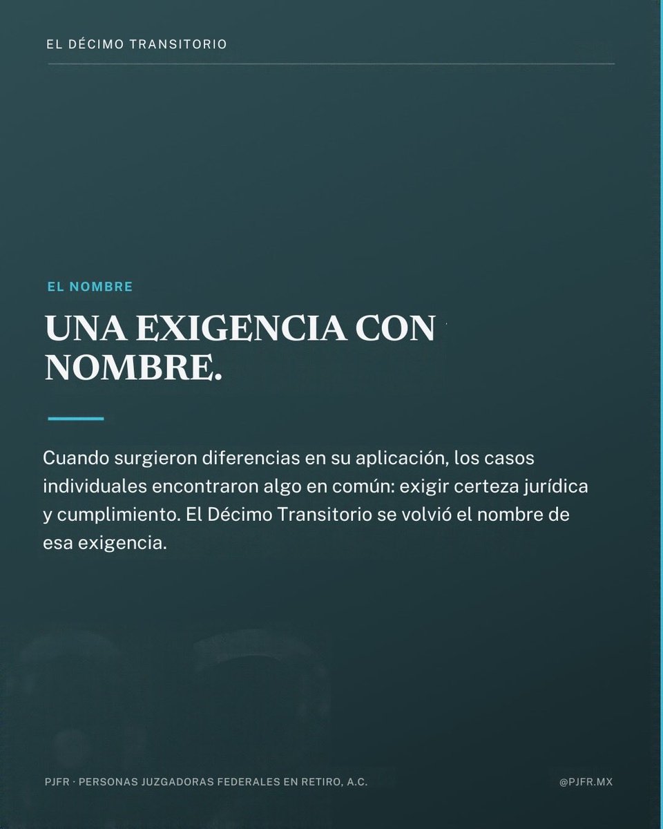 pjfrmex's tweet photo. El Décimo Transitorio no fue una promesa. Fue parte de la reforma.

Ahí se establecieron derechos para las personas juzgadoras que dejarían el cargo. Por eso, su cumplimiento se convirtió en una exigencia colectiva.

Lo que está escrito también debe cumplirse.

#PJFR https://t.co/4fusxNX8tD