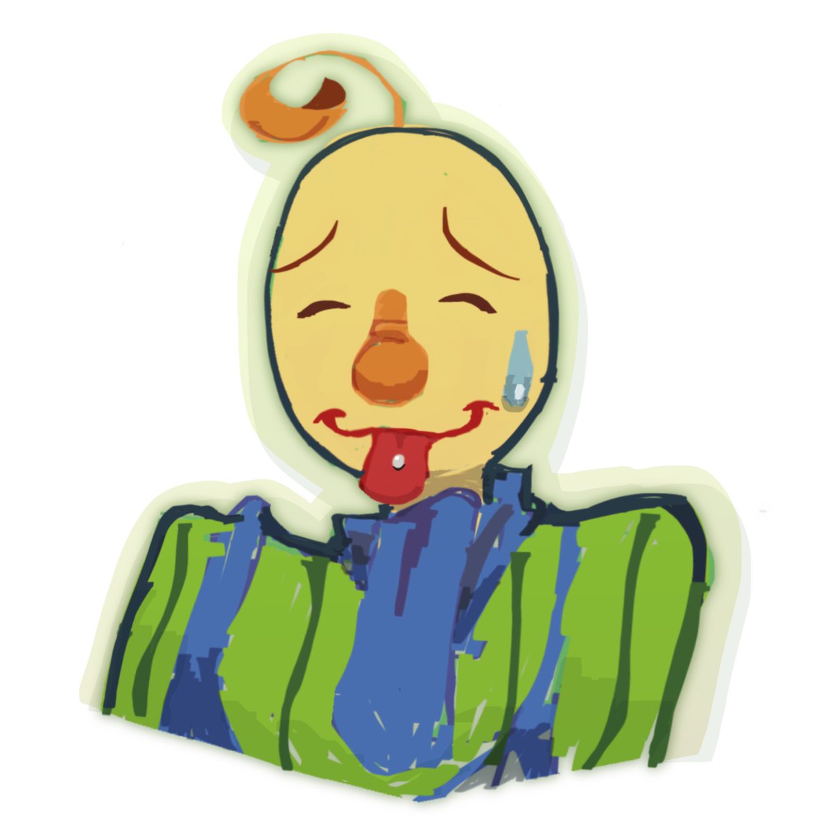 PaperBaldi's tweet photo. Tongue piercing cuz. Idk I randomly imagined Baldi with (probably hidden) piercing and drew this https://t.co/1YBYRP8yol
