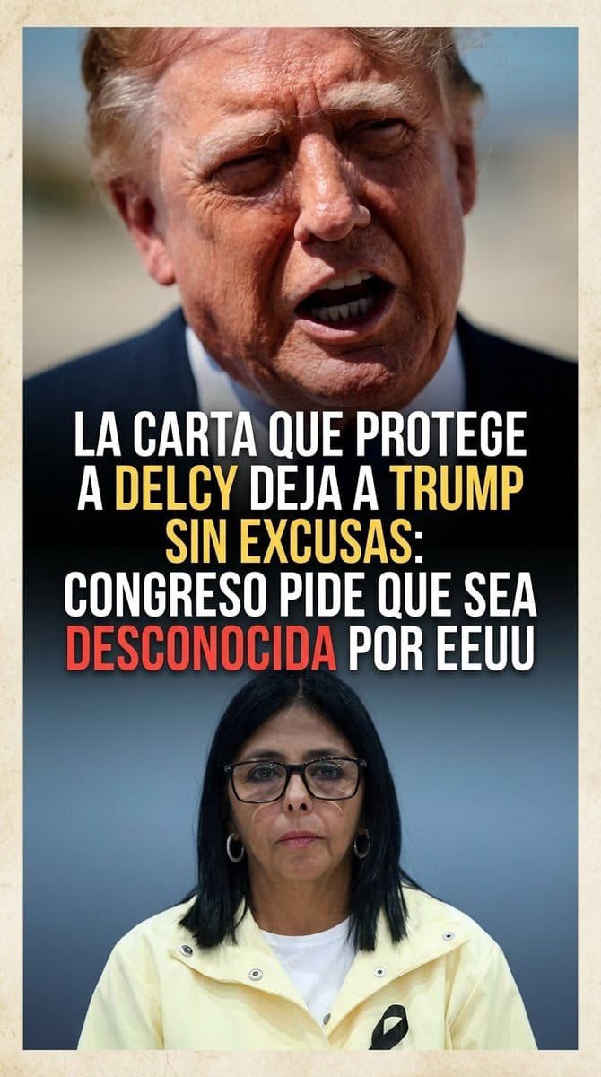 ROSINACALCINA3's tweet photo. Congreso de EEUU han exigido que le retire el reconocimiento diplomático a Delcy, a quien califican de "dictadora interina". Que es es un error negociar con el régimen actual y han demandado su salida del poder
@ParecenNoticias https://t.co/uAgraiMNcq