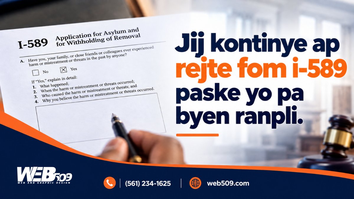dennly109's tweet photo. #Update: Dosye azil ki pa byen ranpli yo kontinye ap pran kalòt marasa nan men jij yo, sitou nan Part B. Lè w reponn “Yes,” bay tout detay yo mande yo. Pa kite kesyon ki aplikab yo blanch ni mete sèlman “See Statement.” Si I-589 ou pat byen ranpli, ou ka mande pou amande oswa konplete l. 8 C.F.R. § 1208.4(c).