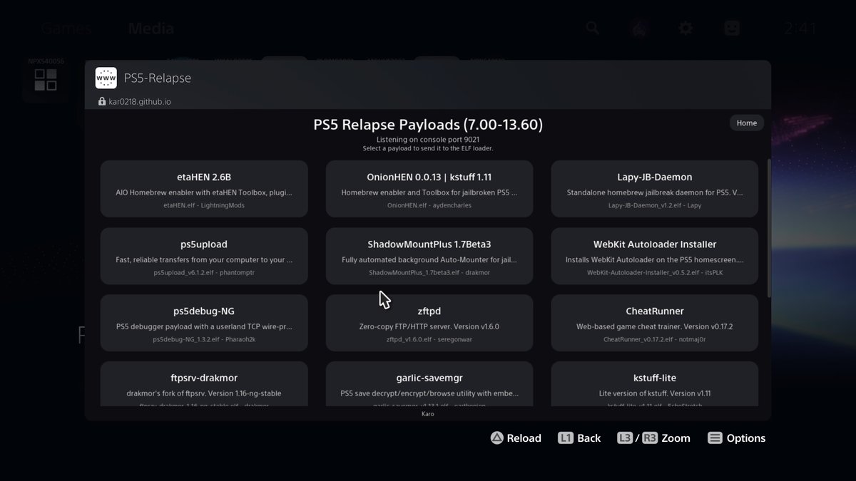 karo_sharifi's tweet photo. 🚀 New PS5 Poopsploit &amp; Relapse Host 
🔹KEXP v0.8-24cf6e5 
🔹 Updated ELF Loader
🔹 OnionHEN 0.0.13 rebuilt with kstuff-lite v1.11
🔹 All payloads updated
🔹 Poopsploit 7.00–12.00
🔹 Relapse 7.00–13.60
🔗 https://t.co/k9M5dl54Vl
🔗 https://t.co/NpwknihKEk
Credits to developers🙏 https://t.co/2JTIswaxDF
