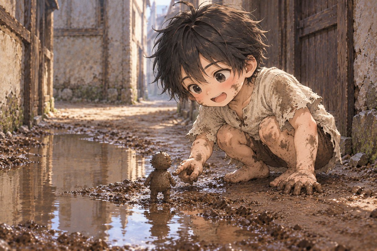 garyu_novel's tweet photo. 第1話「泥人形に笑う」
水たまりのふちで泥人形が自立し、泥だらけのティオが笑う瞬間。

▼10⁠/5より連載中
『土魔法しか使えない俺の隠れ里に、捨てられた天才たちが集まりすぎている』
小説家になろう[https://t.co/KGFVvQ99mJ ]
カクヨム[https://t.co/w6fBwBNjeF ] https://t.co/unqCSomFnv