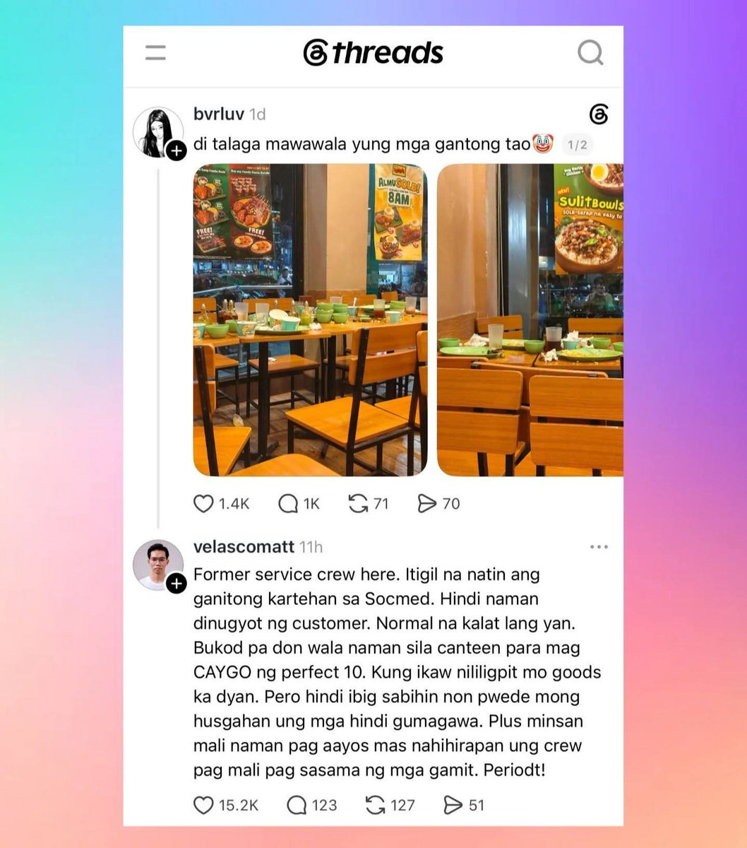 CASHualbehavior's tweet photo. pero ung ibang crew, mas bet din talaga nila na hindi nililigpit ng mga customer.

ano thoughts niyo?? https://t.co/tzjseP6YJv