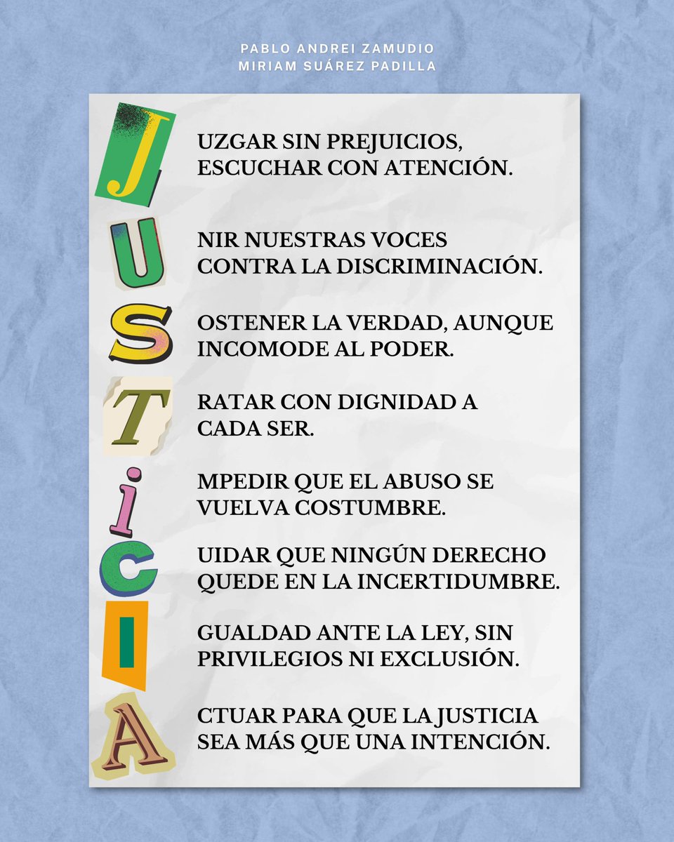 pabloandreiPAZ's tweet photo. ⚖️ La justicia se construye con cada decisión: escuchar sin prejuicios, defender la dignidad y alzar la voz frente al abuso, aunque incomode al poder.

Que los derechos se respeten y la igualdad se viva. Hagamos de la justicia más que una buena intención. https://t.co/5wXCoZOLIL