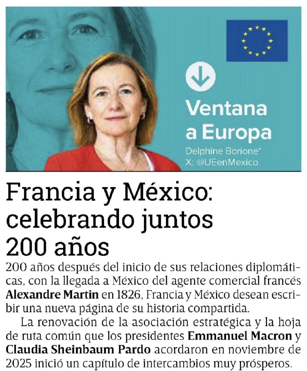 FranciaenMexico's tweet photo. ✍️ Lean la columna de la Embajadora @DBorione « Francia🇫🇷 y México🇲🇽: celebrando juntos 2️⃣0️⃣0️⃣ años », publicada hoy por @Excelsior: https://t.co/BJVsHFEPg9 https://t.co/XV6WzYwICs