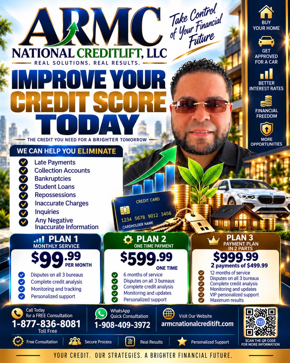 armccredit's tweet photo. 🌐 https://t.co/hX5kcbTW06
📞 1-877-836-8081
📱 WhatsApp: 1-908-409-3972
🆓 FREE Consultation

#CreditRepair #CreditEducation #ARMCNationalCreditLift https://t.co/6WKwPcK9AY